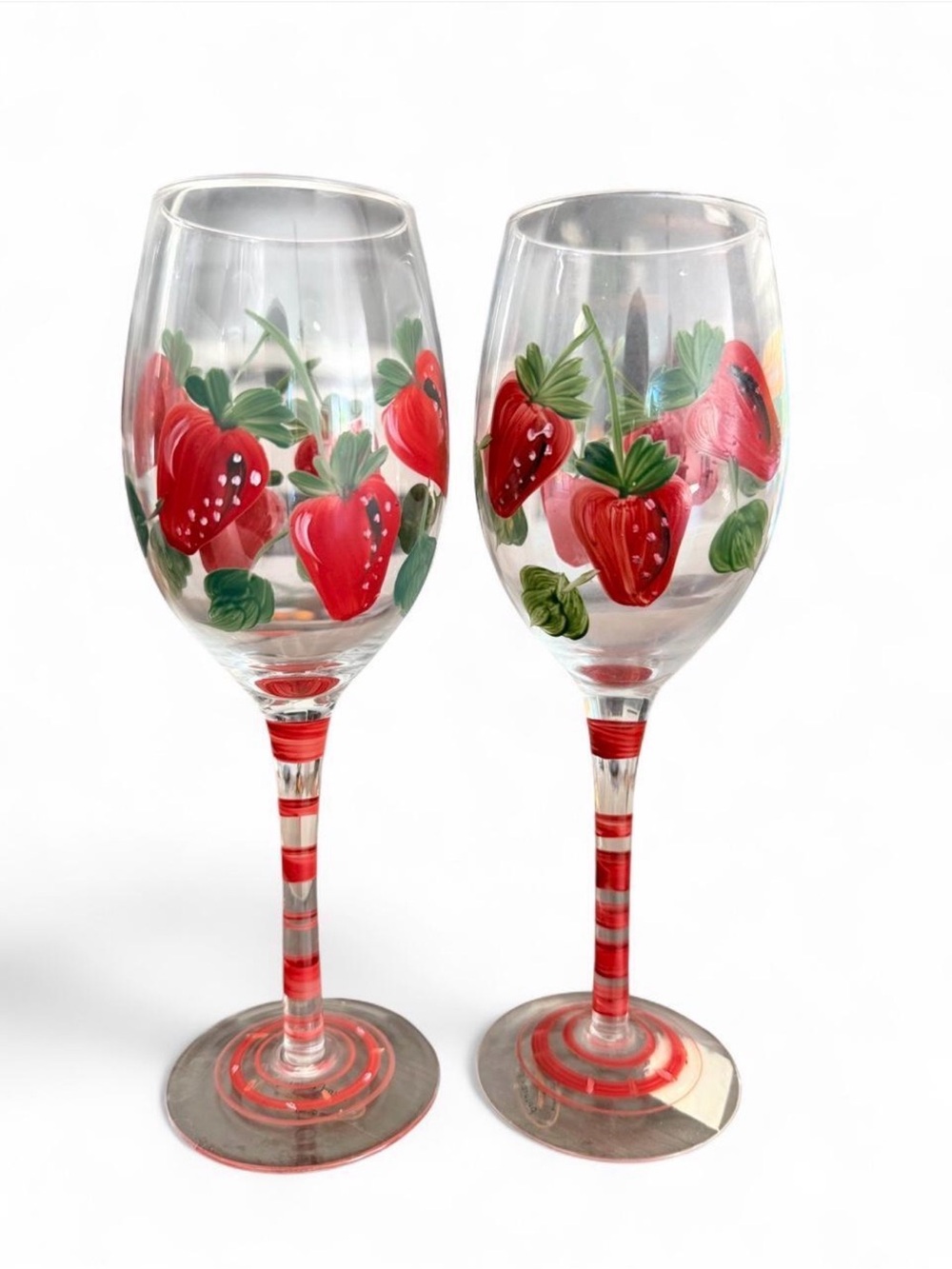 Hand-Painted Red Strawberry Wine Glasses - Set of 2